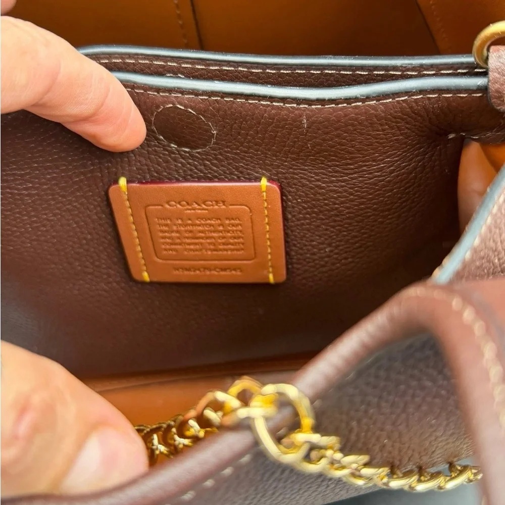 Coach Brown Leather Shoulder Bag with Pearl Chain - Picture 8 of 9